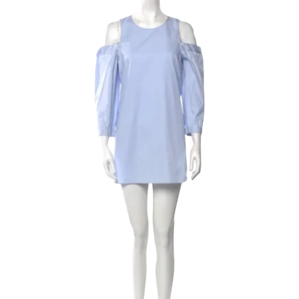 TIBI Cutout Shoulder 100% Cotton Poplin Dress in Light Blue SZ 10 - Picture 5 of 11